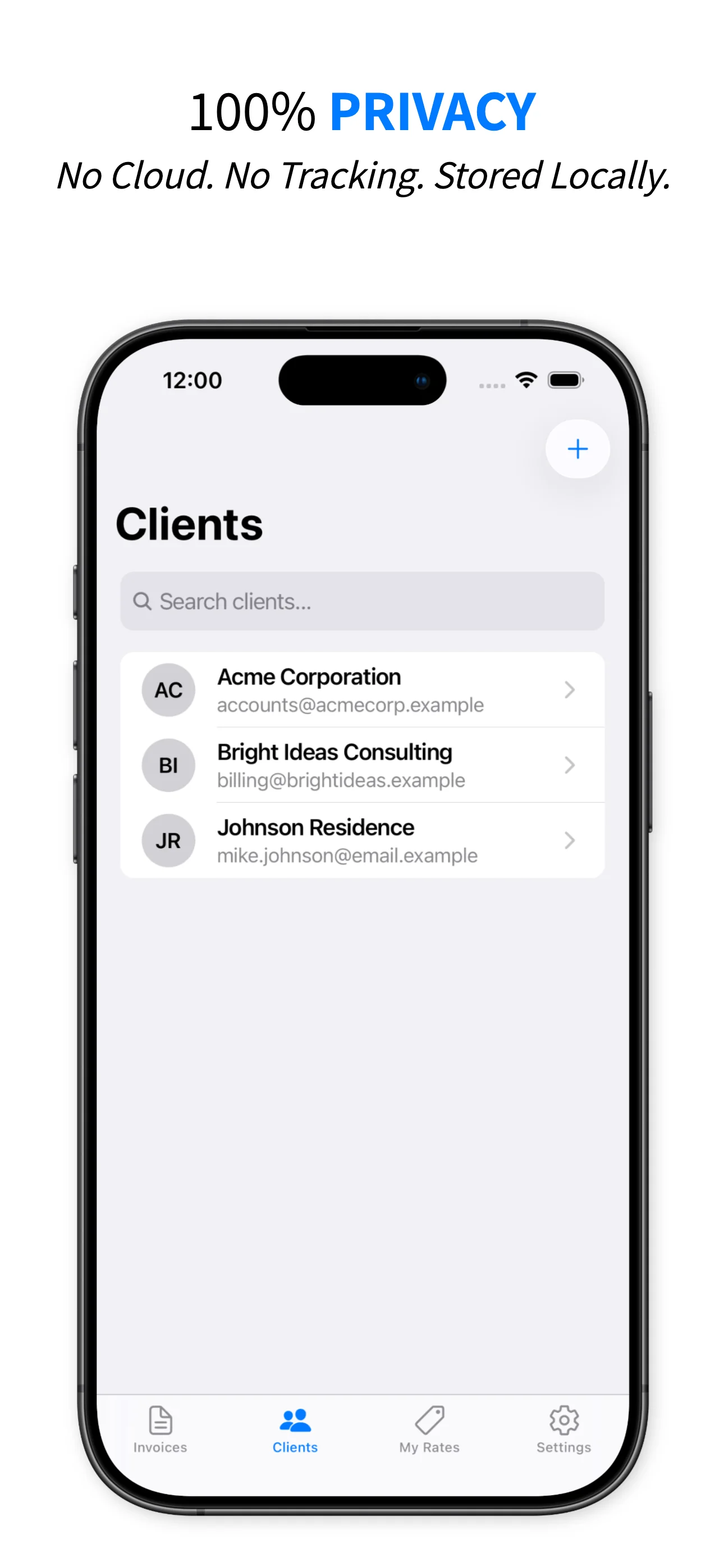 Paper Invoice - 100% Privacy Clients list stored locally with no cloud or tracking